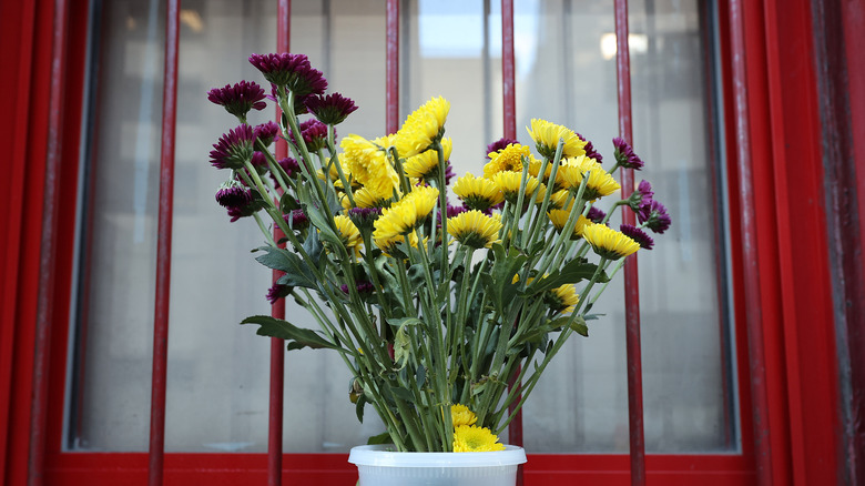 Fresh cut flowers on porch
