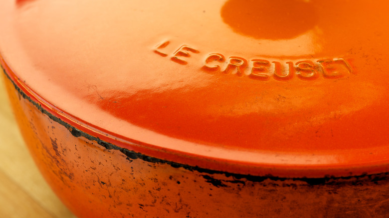 Old Le Creuset with chipped exterior