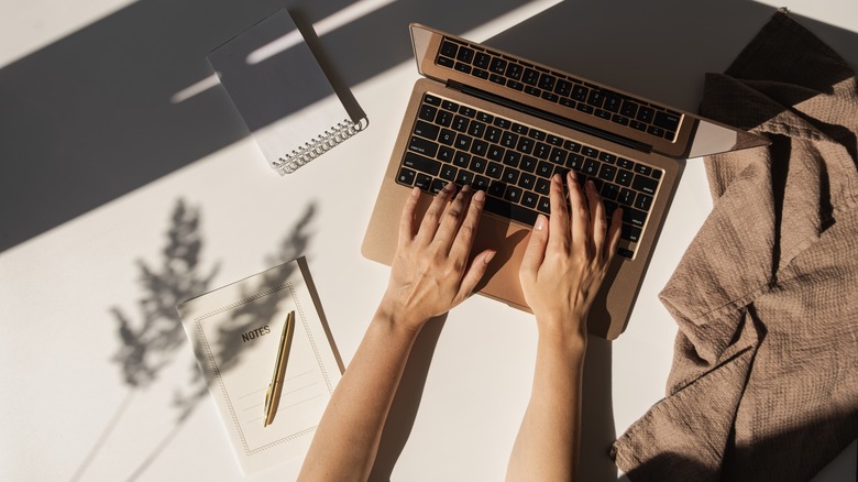 person typing on MacBook laptop