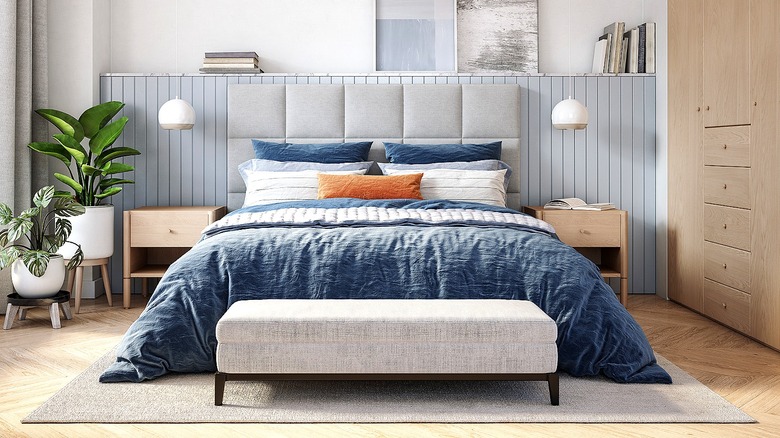 Blue bedroom with plants