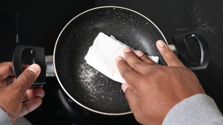 Scratched surface of nonstick pan