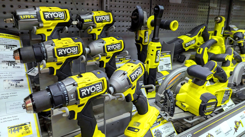 Ryobi tools for sale at a retail location