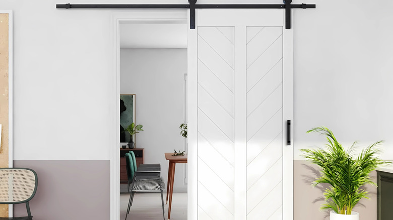barn doors open into an office