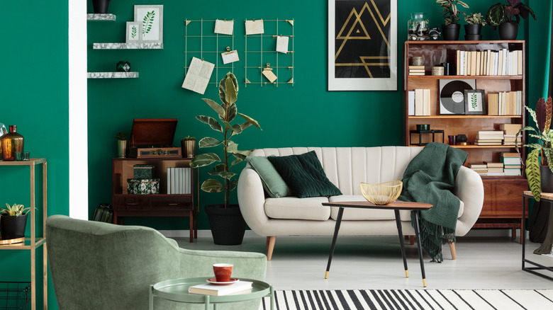 Living room with green walls