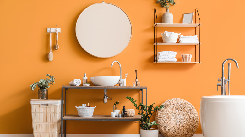 Organized bathroom with compact vanity