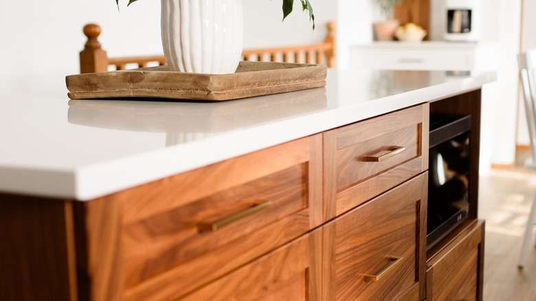 Microwave hidden in a kitchen island