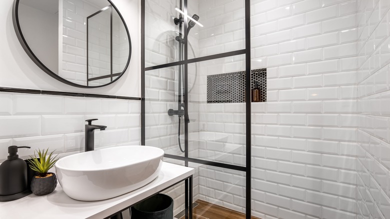 white tiles in modern bathroom