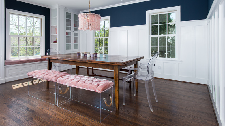 Dining room with acrylic/upholstered furniture