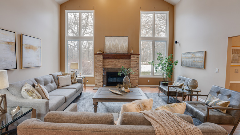 A clutter-free living room with neutral tones