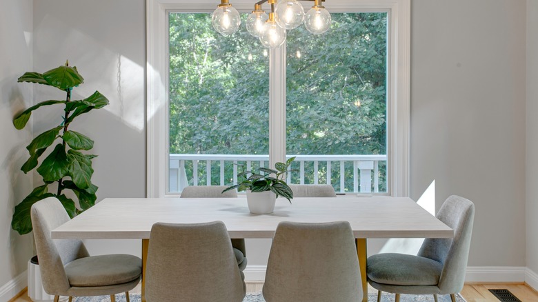 A white room with a fiddle leaf fig standing in a corner