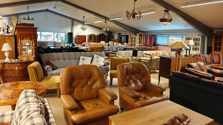 Thrift store furniture on display