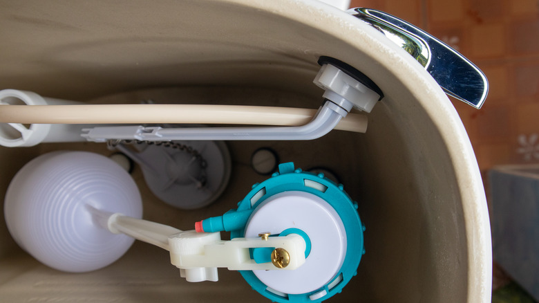 Inside of a toilet tank