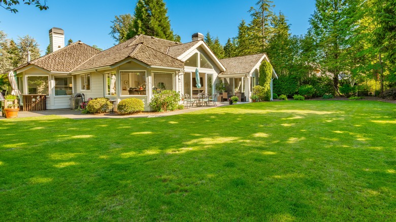 An interesting house and a lush green lawn