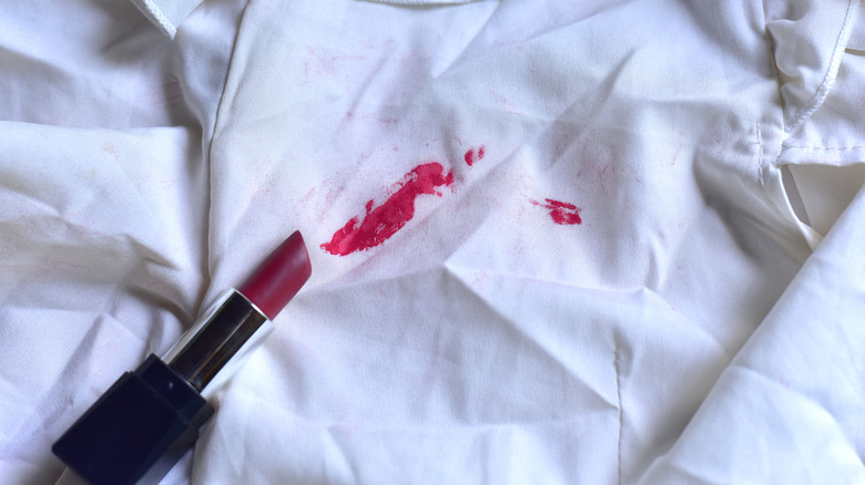 Lipstick stain on white garment