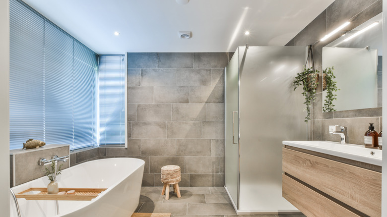 clean bathroom showing ceiling