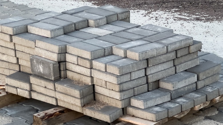 Gray bricks stacked outdoors