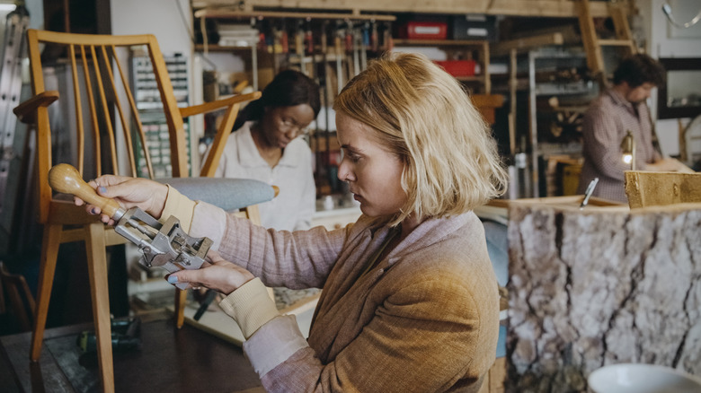 A woman shopping in an antique store