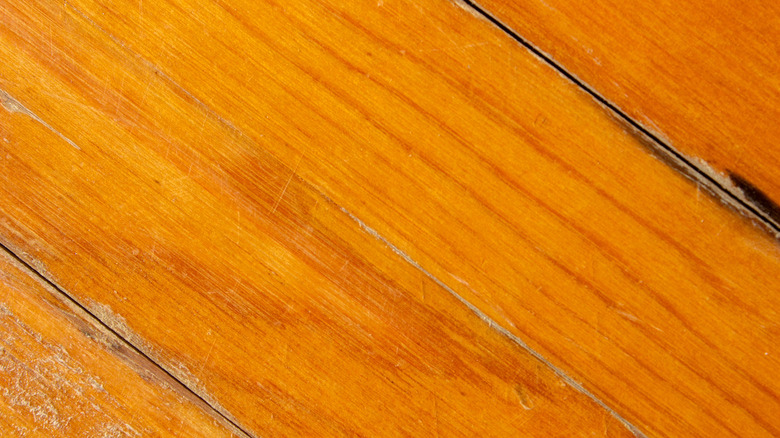 Close-up of a wooden surface with orange tone