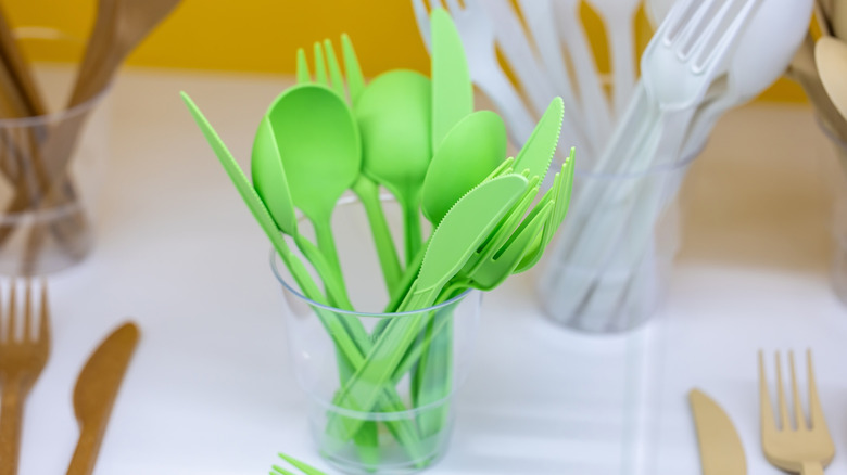 Plastic forks on a table