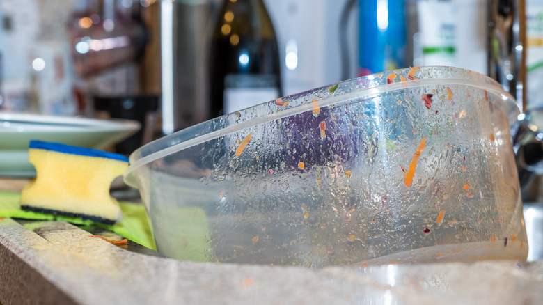 dirty food storage in sink