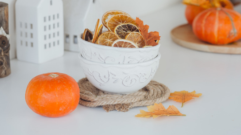 Dried citrus fruits in bowl