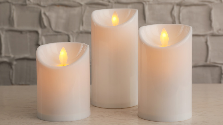 LED candles on a table.