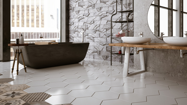 hex floor tiles in bathroom