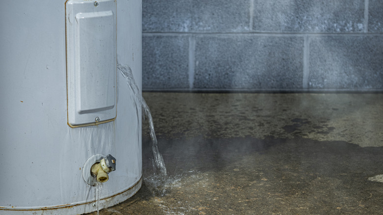leaking water heater in a basement