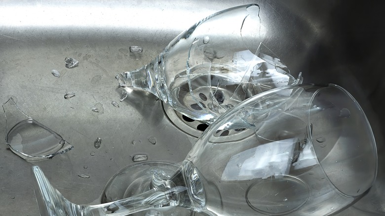 Broken glass in sink