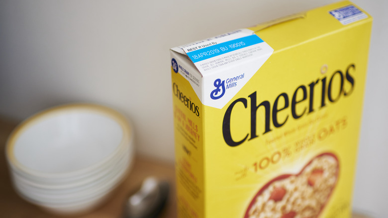 Box of Cheerios empty bowl