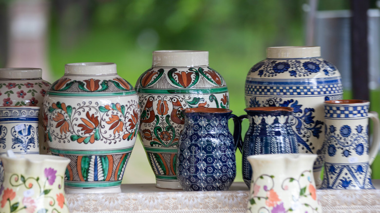Colorful pottery vases