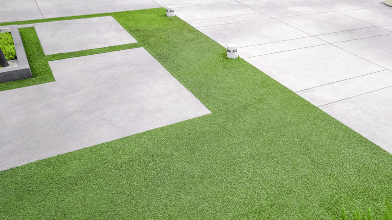 A close-up look at an artificial lawn.