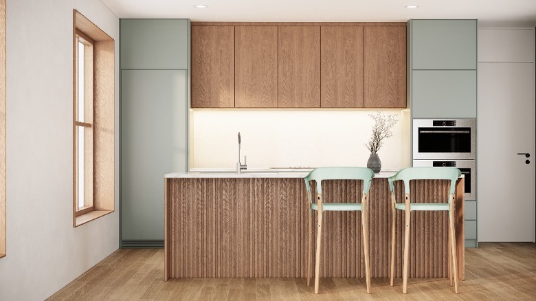 Modern green and wood kitchen