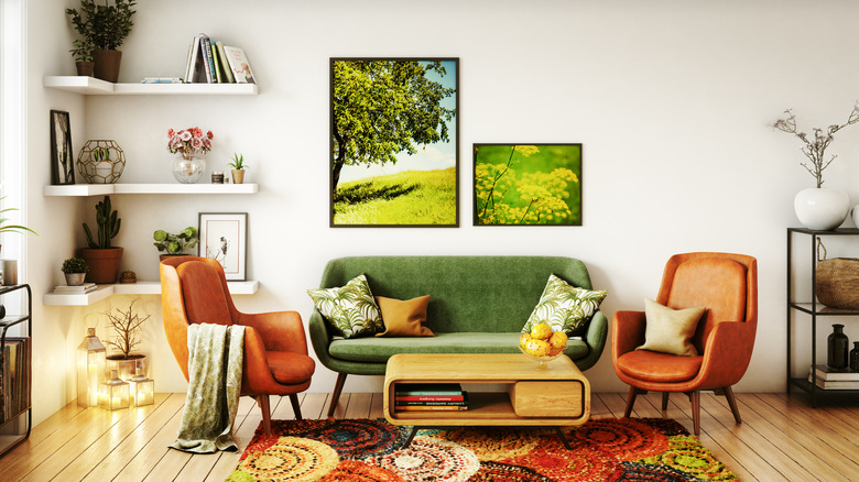 living room with colorful decor