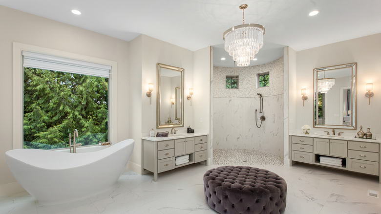 chandelier in bathroom