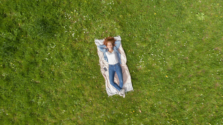 Person laying in large lawn