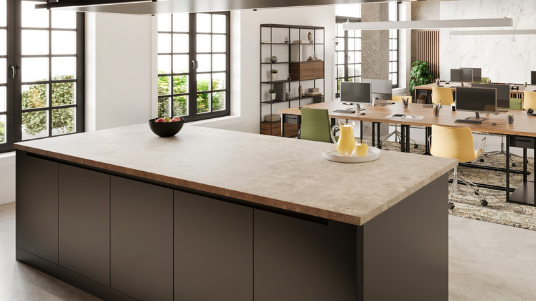 Travertine countertop in kitchen