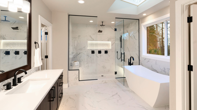 Bathroom with marble flooring