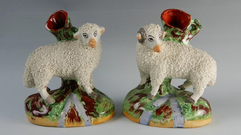 Staffordshire spill vase sheep figurines