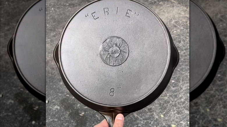 An ERIE Griswold No. 8 skillet with the rare spider emblem