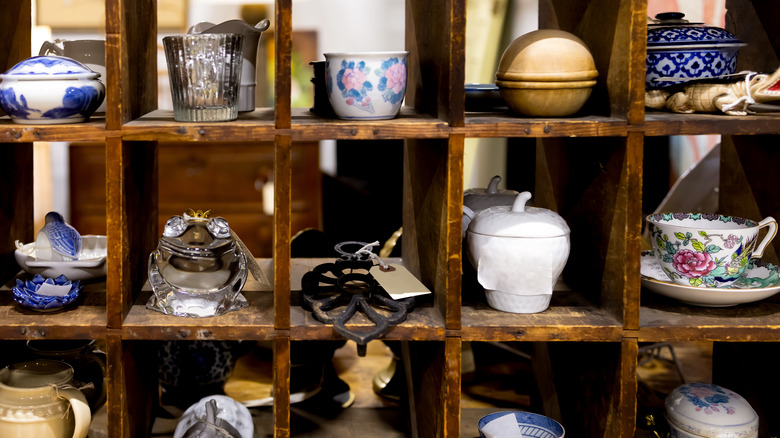 antique store shelves filled with objects