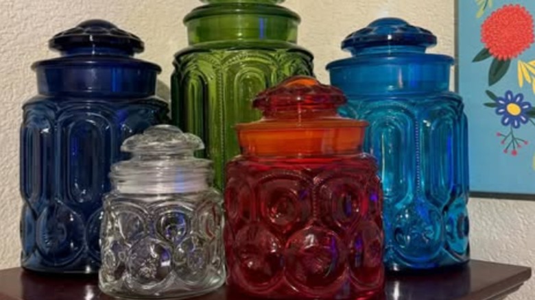 Set of colorful vintage canisters