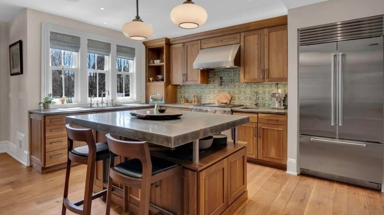 kitchen with zinc countertops