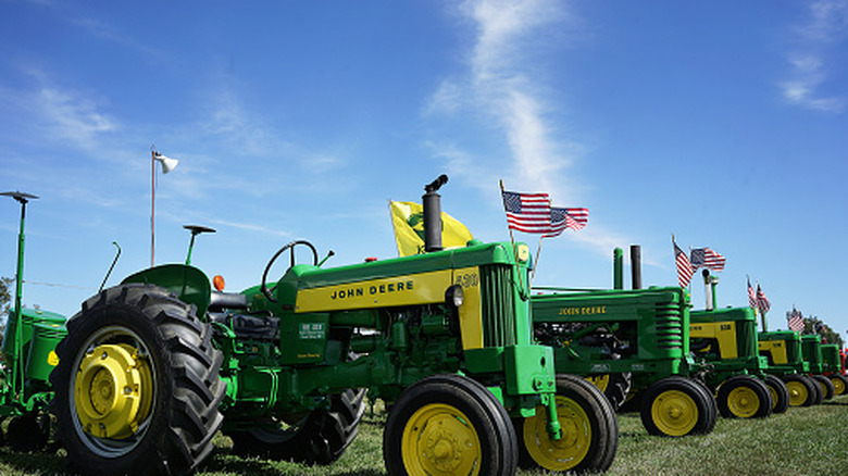 vintage John Deere tractors at a Kansas state fair