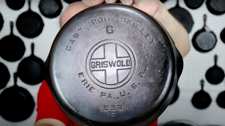Backside of a cast iron Griswold pan