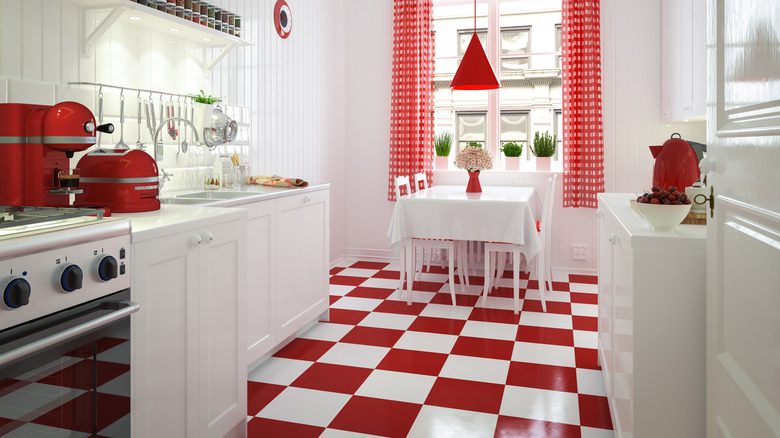 Red out-dated tile flooring