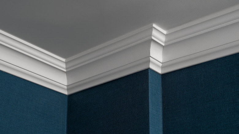 A close-up of finished crown molding