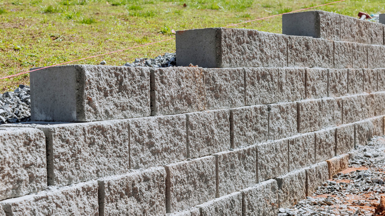 Retaining wall made out of concrete blocks