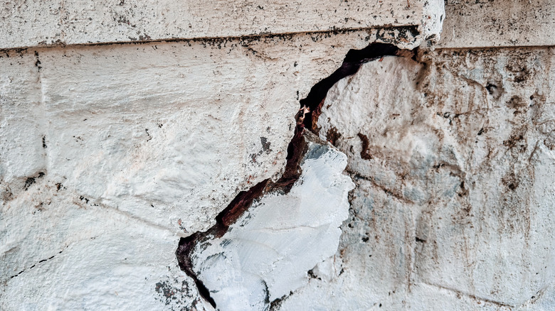 A cracked retaining wall