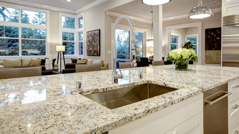 A beige countertop with a speckled pattern